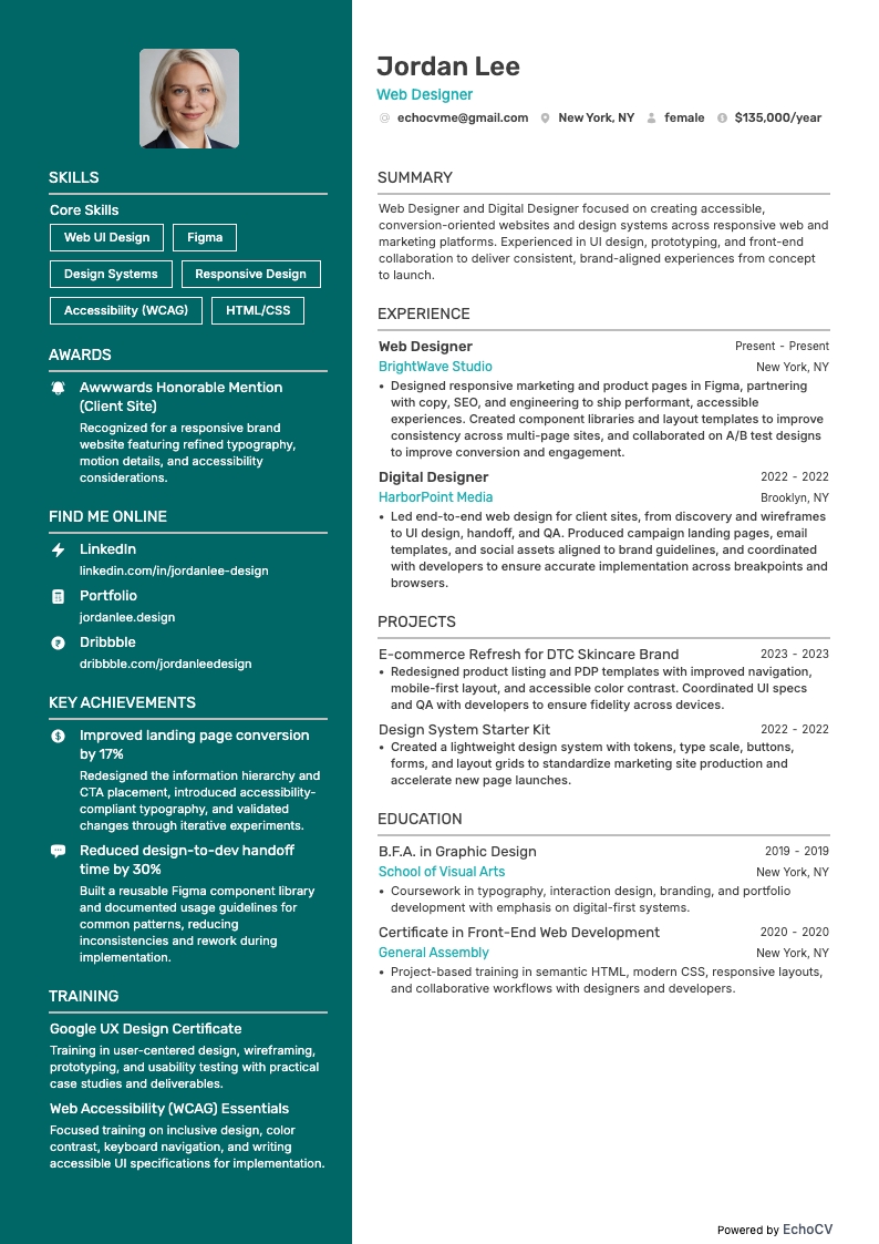 Webbdesigner example resume