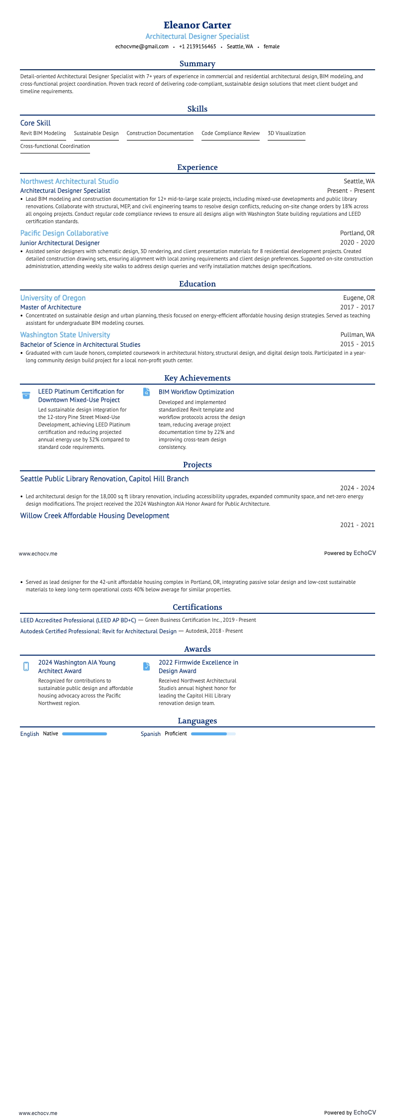 Vista previa completa de Especialista en diseño arquitectónico