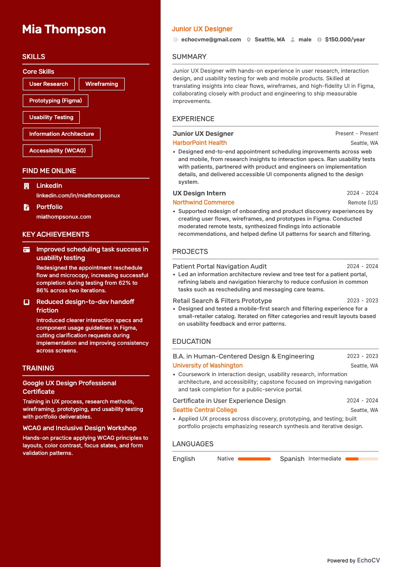 Junior UX Designer full preview