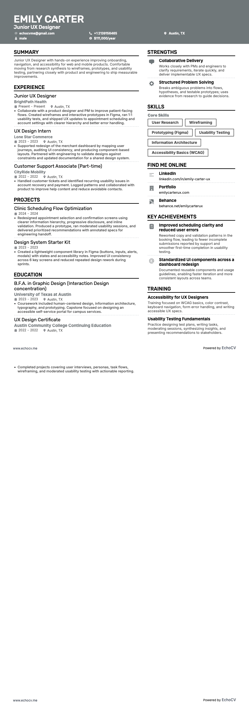 Junior UX Designer full preview