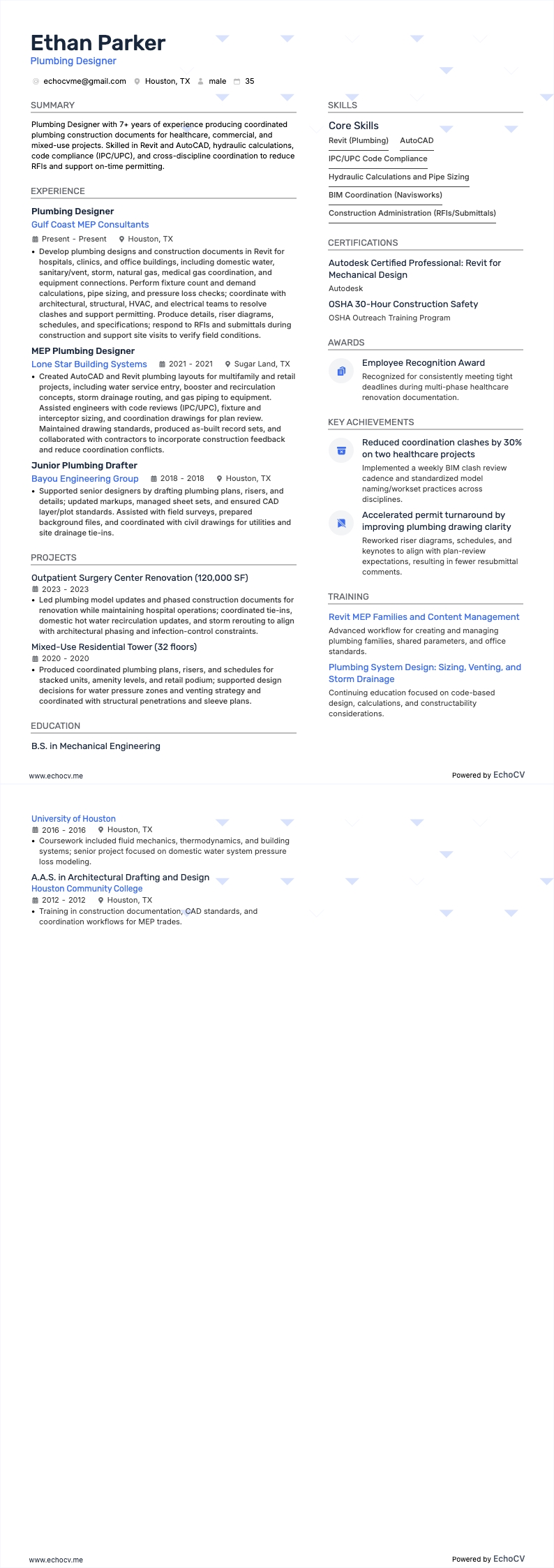 Diseñador de instalaciones sanitarias resume example