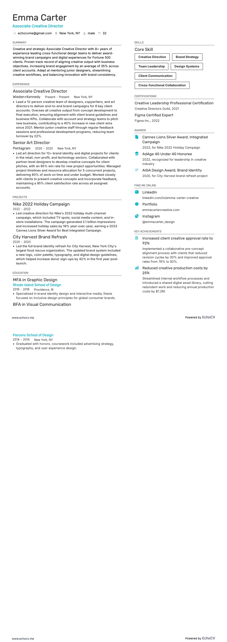 Giám đốc sáng tạo resume example