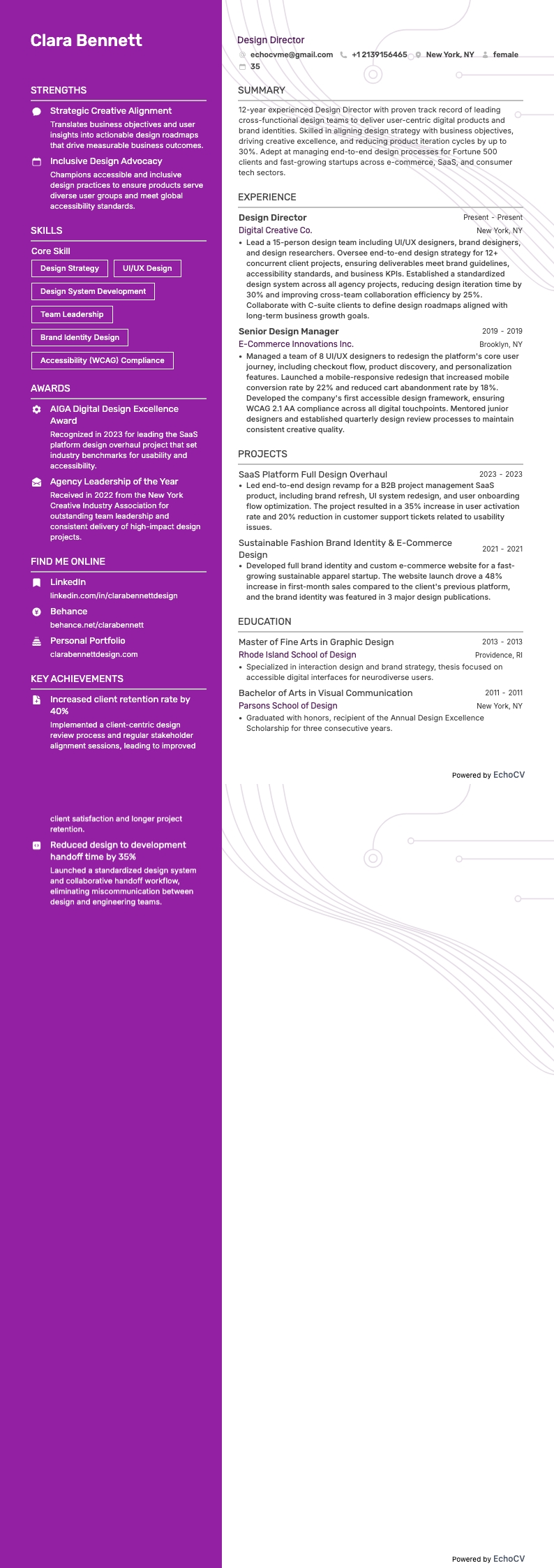 Giám đốc Thiết kế example resume