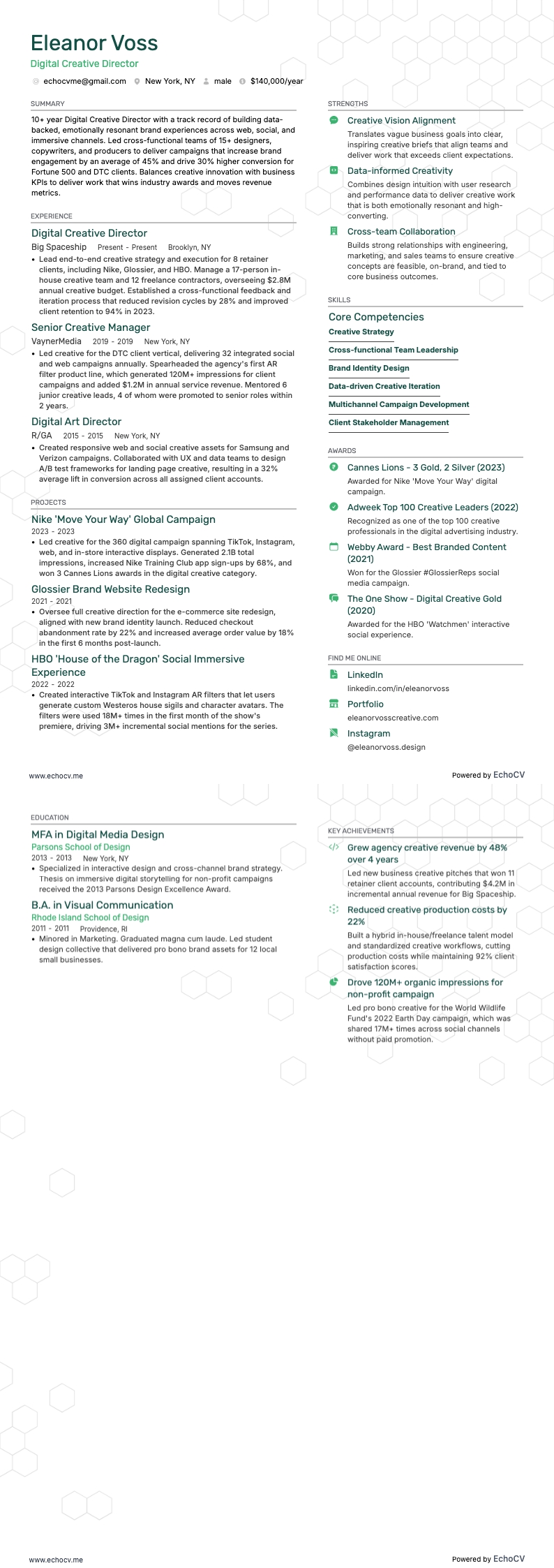 Giám đốc sáng tạo kỹ thuật số example resume