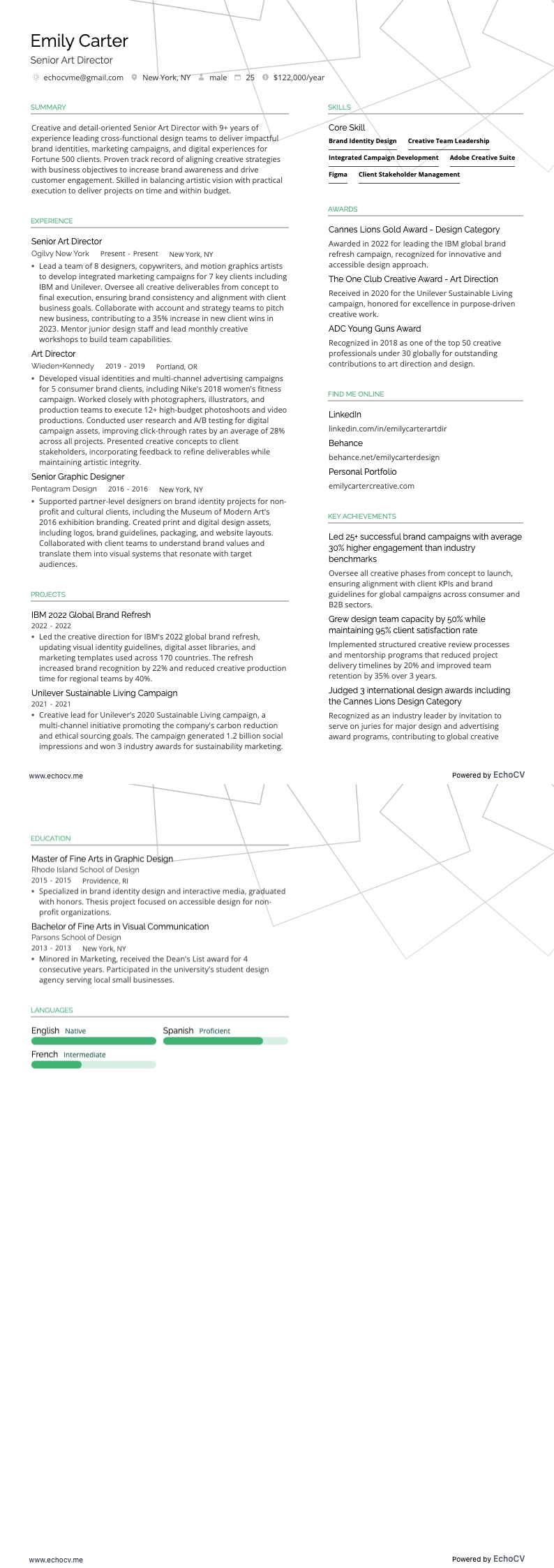 Giám đốc Nghệ thuật Cấp cao example resume