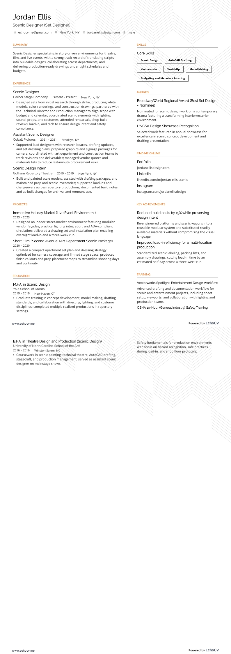 Bühnenbildner example resume