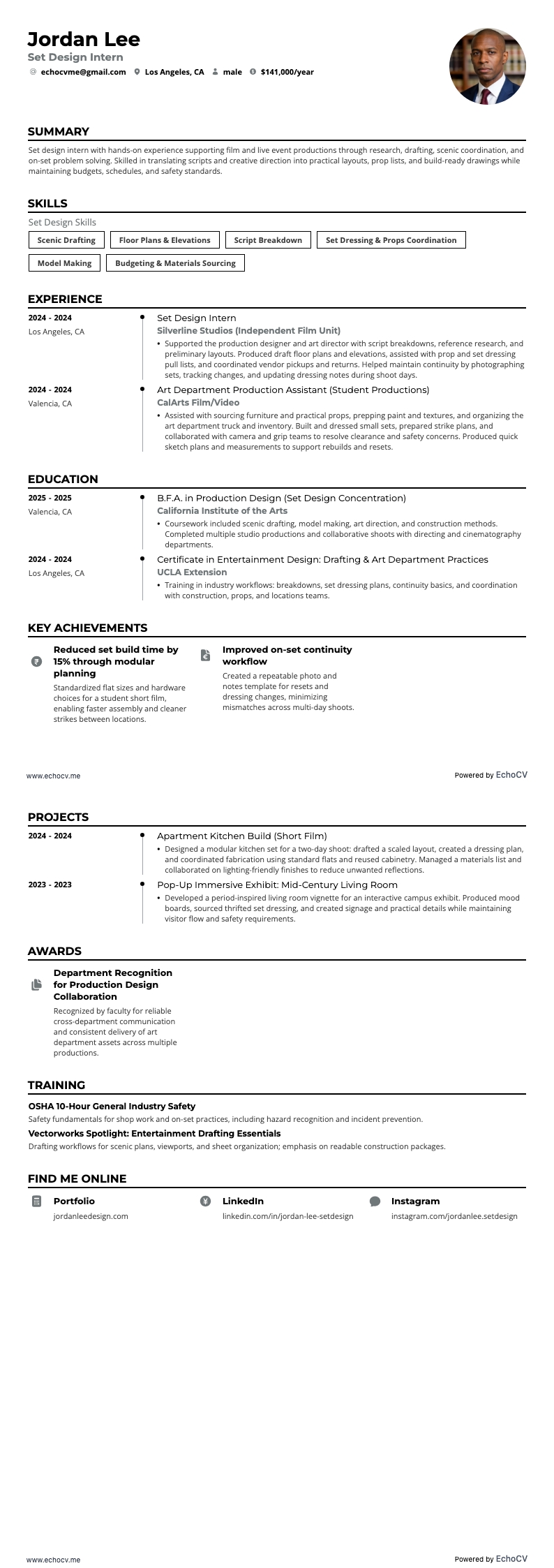 Praktikant Bühnenbild resume example