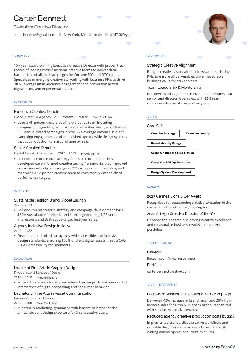 Giám đốc sáng tạo điều hành example resume