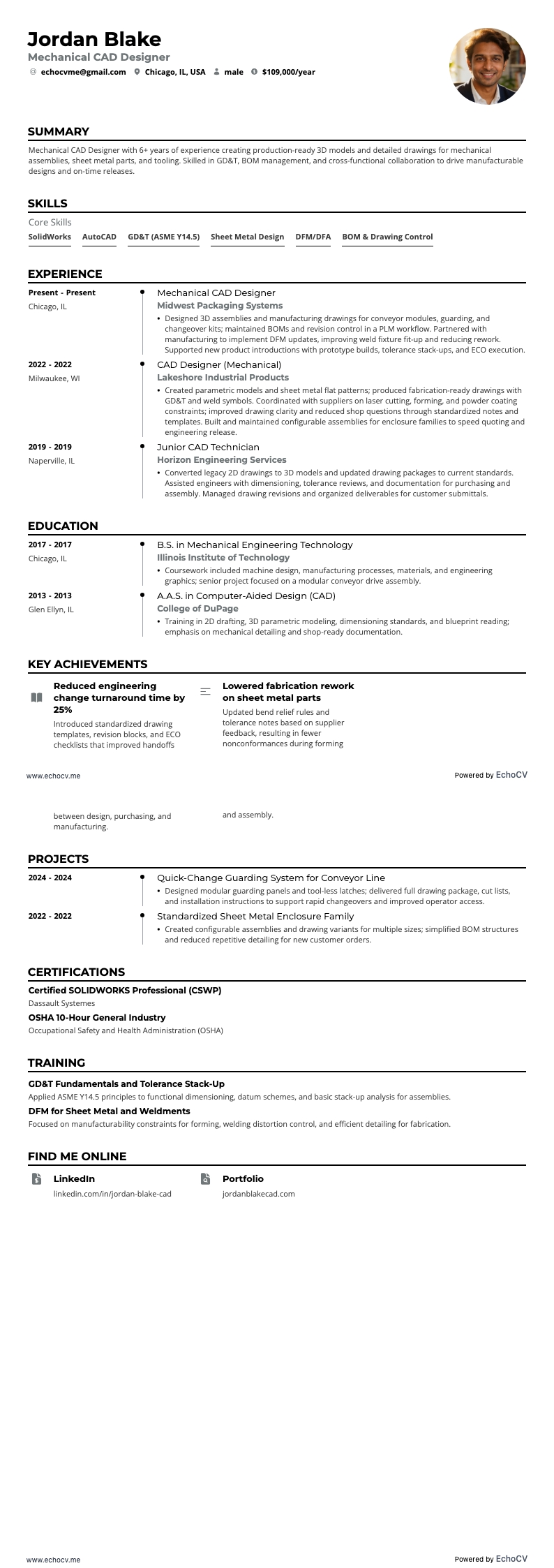機械CAD設計師 example resume
