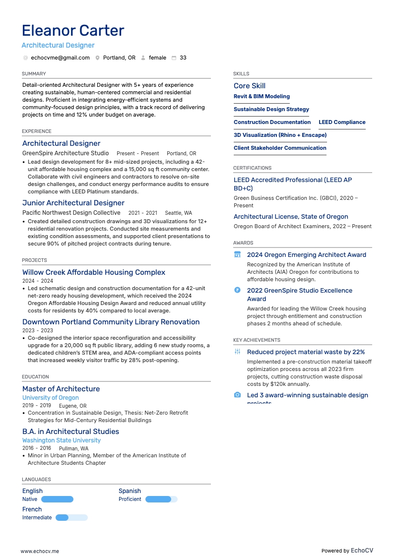 建築家 resume example