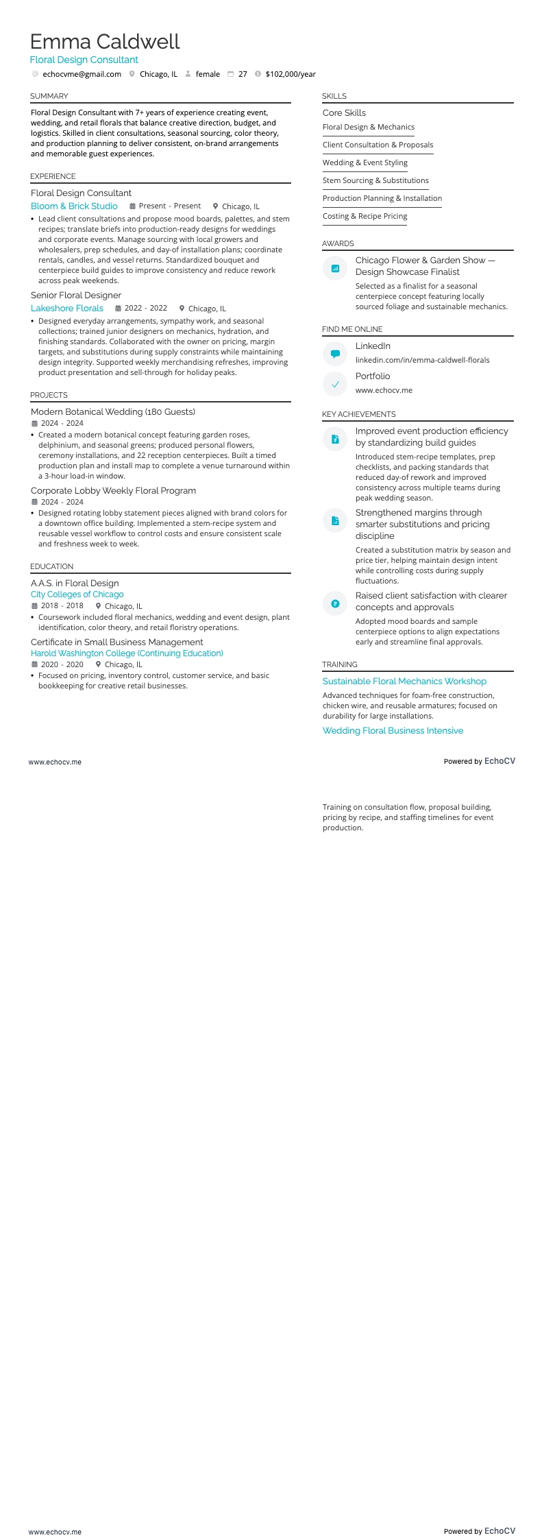 Blumendesigner/in resume example