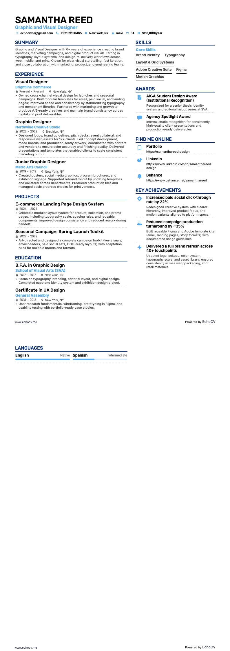 Graphic and Visual Designer example resume