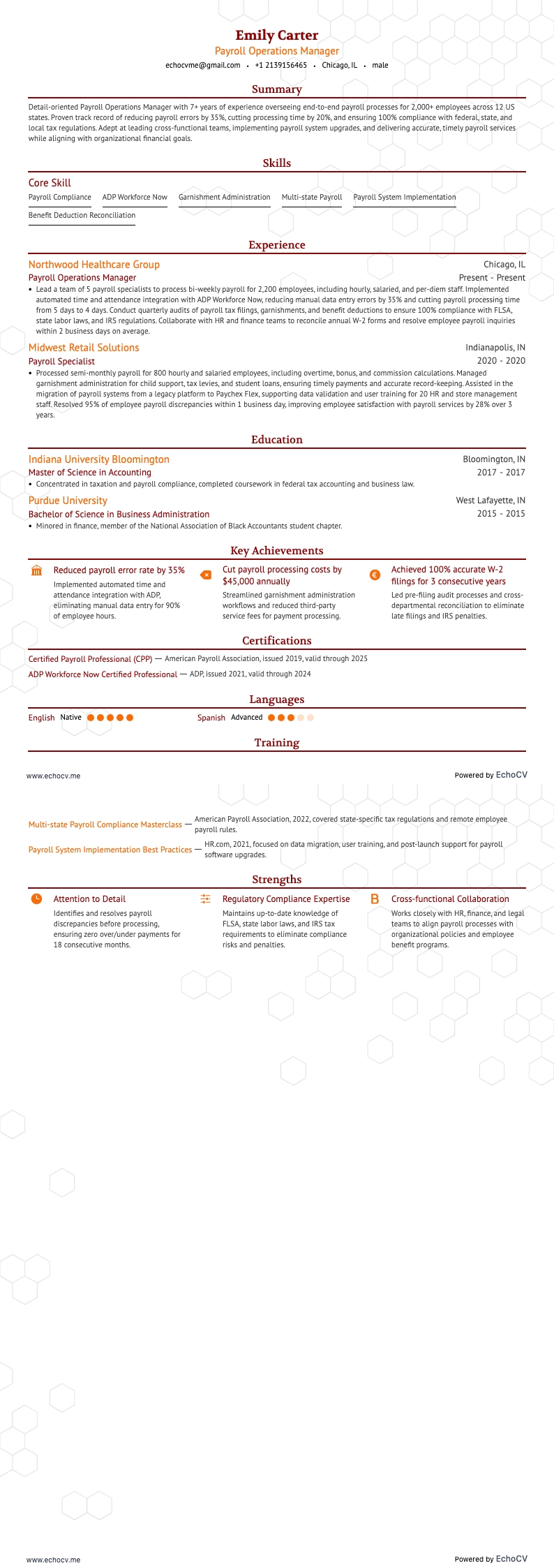 Chef för löneadministration example resume